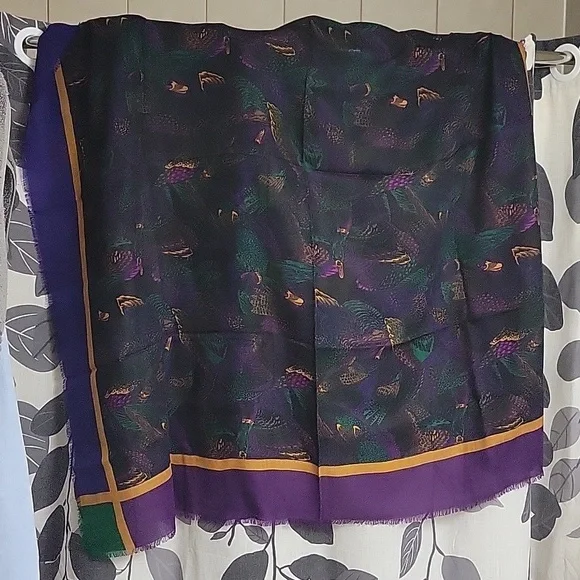 NWT Vintage 100% Wool Linda Allard Ellen Tracy Saks 5th Avenue Duck Print Scarf - Picture 6 of 6